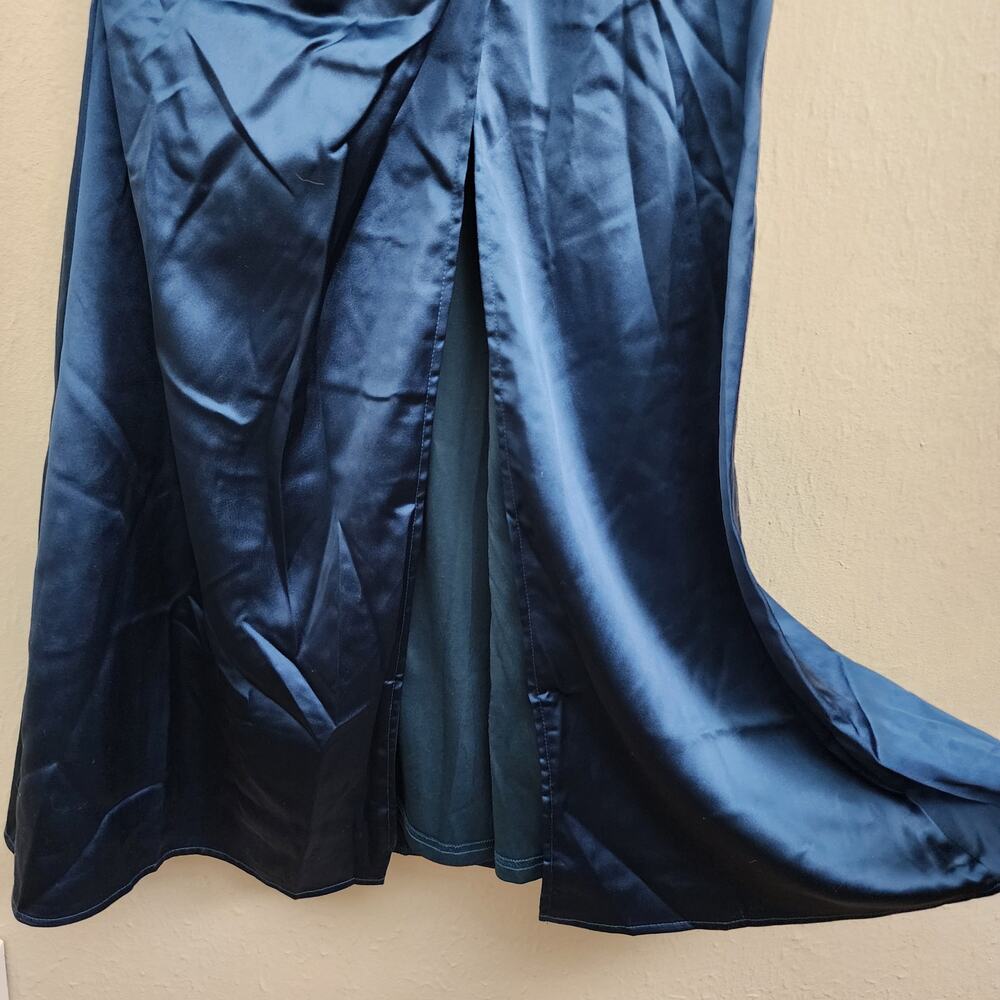 Lulus Stunning Arrival Dark Teal Satin Off-The-Shoulder Maxi Dress Gown XS NEW - Picture 8 of 14
